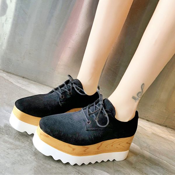 

women's shoes platform female footwear casual sneaker square toe dress comfortable summer new lace-up fretwork concise, Black