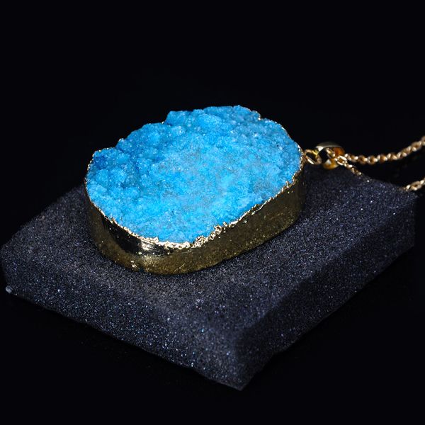 

liste&luke natural stone druzy quartz pendant necklace irregular crystal stone pendants gold color necklaces women sweater chain, Silver