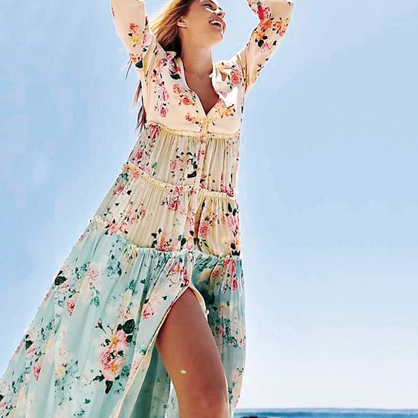 

vestidos женское летнее платье 2019 богемный принт с талией и v-образным воротником шифон пляж длинные платья праздничная пляжная вечеринка, Black;gray