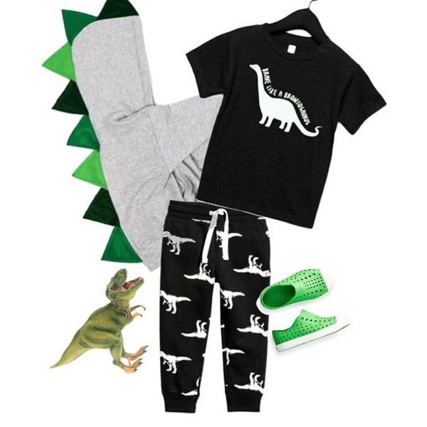 

pudcoco boy set 6m-5y dinosaur toddler kid baby boy cartoon t-shirt pants legging outfits clothes, White