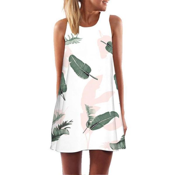 

2020 women dress new arrival rose print sleeveless summer dress o neck casual loose mini chiffon dresses vestidos elbise #38, Black;gray