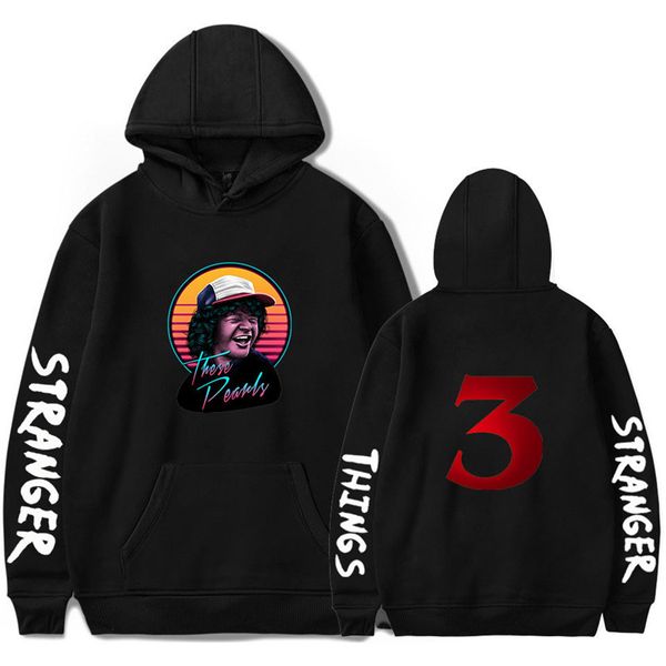 

designer stranger things 3 mens hoodies winter long sleeve hooded teenager sweatshirts fashion loose male clothing, Black