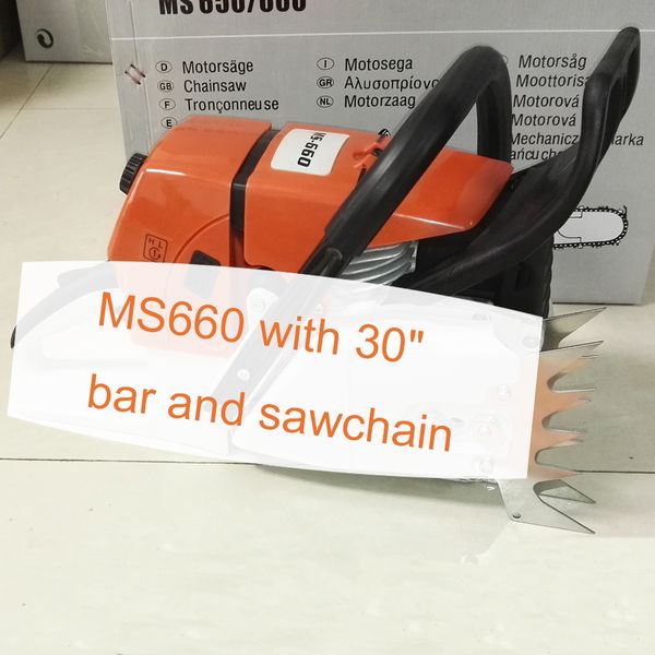 

ms660 chainsaw with 30" guide bar 3/8 sawchain 5.7kw 91.6cc professional fast cutting gasline chain saw