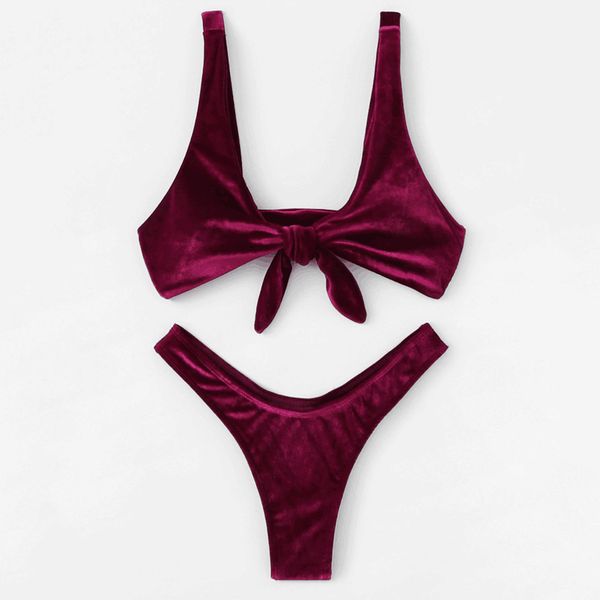

swimwear women 2019 brazilian bikini velvet swimsuit solid bathing suit thong swimming suit for women may bathers beachwear, White;black