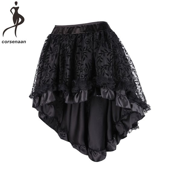 

black women's victorian asymmetrical ruffled satin lace trim gothic skirts vintage corset steampunk skirt cosplay costumes 937# mx20032