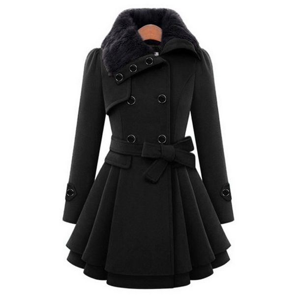 

vinatge women wool coat windbreaker warm outwear button closure asymmetrical hem cloak womens coats 2019 manteau femme long, Black