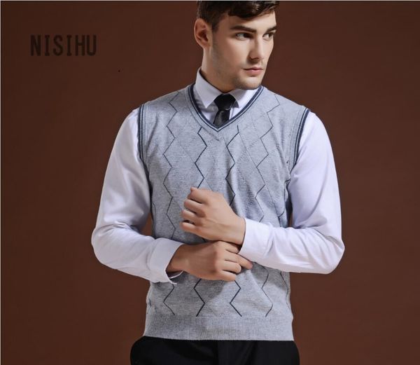 

2017 new leisure style v-neck sleeveless mens woolen sweater v-neck striped men cashmere sweater vest, White;black