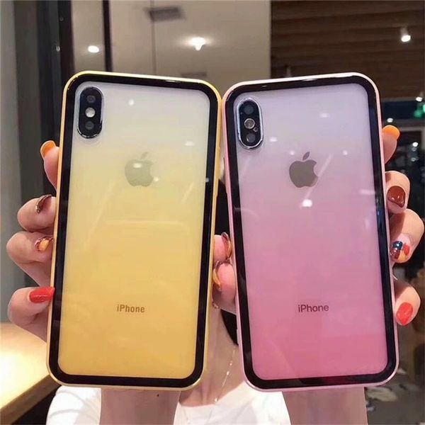 

2019 wholesale gradient color for iphone 8 phone cover hybrid pc+tpu+glass 3in1 glass cover for iphone 11 pro max