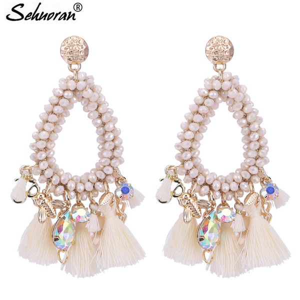 

sehuoran oorbellen pendientes mujer moda drop earrings for women boho pendientes crystal beads handmade fashion jewelry, Silver