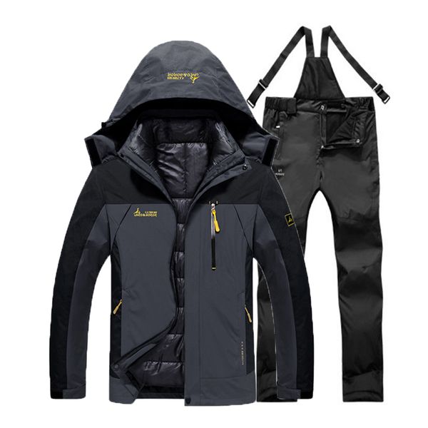 

oversized men winter waterproof fish trekking hiking camp ski climb warm plus size cotton outdoor jackets pants suit detachable, Blue;black
