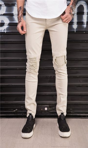 

spliced men jeans strech denim trousers men motocycle jeans homme, Blue