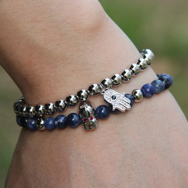 

ailatu 10pcs/lot 6mm round bronze beads with micro inlay zircon fatima hand hamsa cz beads strech bracelets, Golden;silver