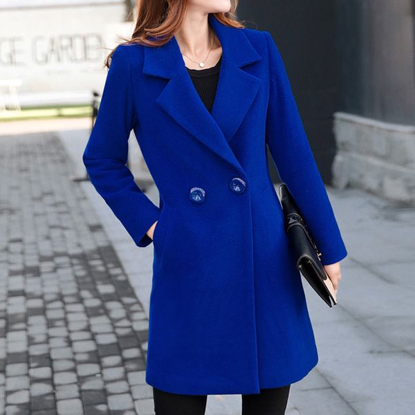 

winter coat women thin wool blend coat women long sleeve turn-down collar outwear jacket casual autumn winter elegant overcoat, Black