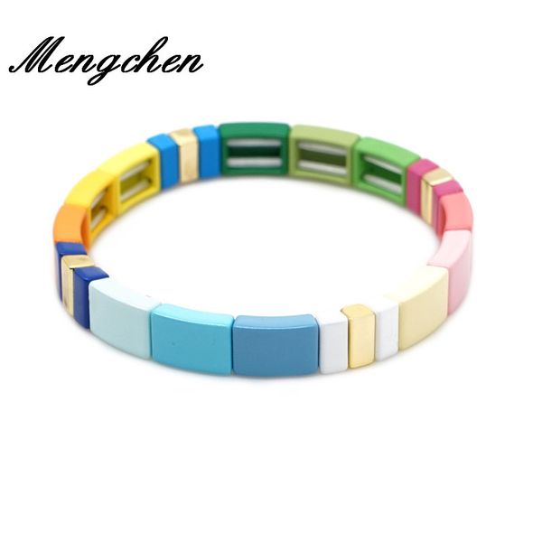 

bohemian handmade woven geometric colorful enamel tile bracelets rainbow bracelet fashion stackable bangles, Black