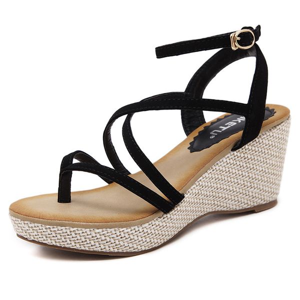 

fashion women sandals wedge sandals summer shoes high heel gladiator rome style beach shoes chaussures femme ete 2018, Black