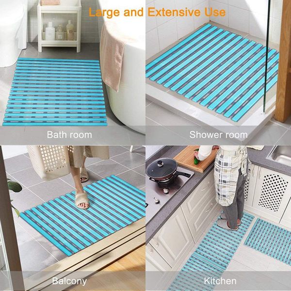 

non slip bath mat with suction cups, bathroom kitchen door floor tub shower safety mats anti-bacteria professional with drain