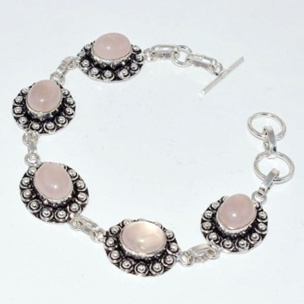 

rose quarts bracelet silver overlay over copper , 21.1 cm, b3623, Black