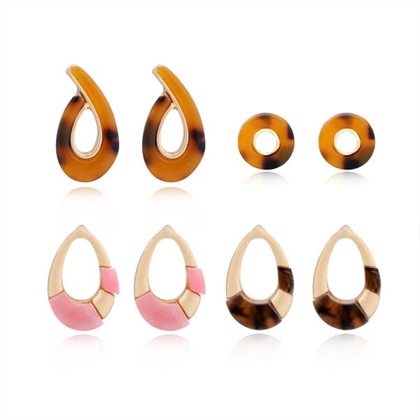 

beautiful geometric shape acrylic stud earrings simple statement water drop round hollow resin earrings women popular jewellery, Golden;silver