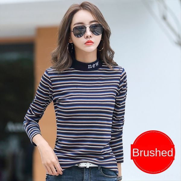 

velvet base women's half-high collar long sleeve t-shirt women's long sleeve 2020 shirt fashion, White