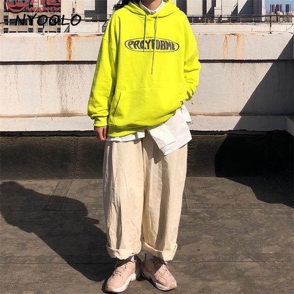 

nyoolo harajuku style letters print loose hoodies casual streetwear long sleeve hiphop hooded pullovers sweatshirt women men top, Black