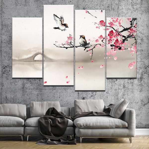 

canvas painting plum blossom chinese style classical 4 pieces wall art painting modular wallpapers poster print home decor