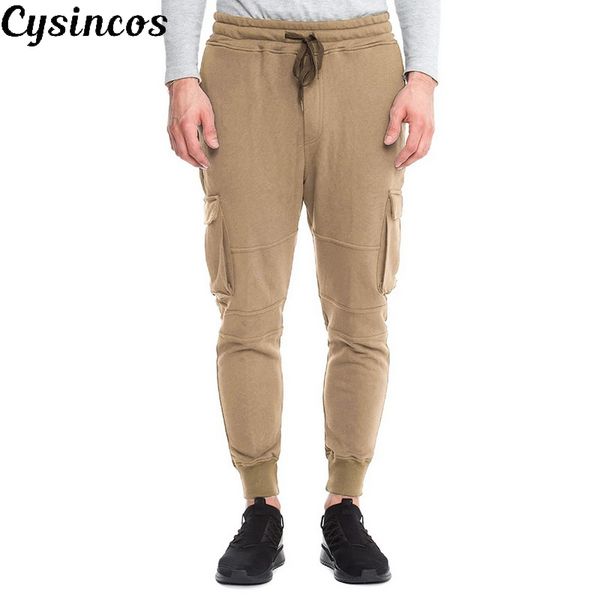 

cysincos autumn men pants hip hop harem joggers pants 2019 new male trousers men multi-pocket cargo skinny fit sweatpants, Black