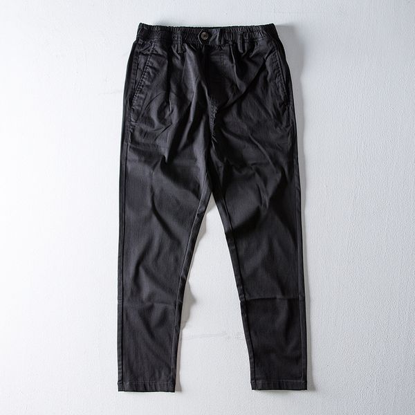 

vintage men winter thicken ankle-length pants solid color elastic waist mens trousers straight pencil pants streetwear for 2020, Black