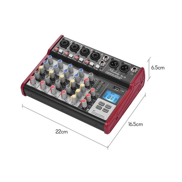 

muslady sl-6 6-канальный микшерный пульт mixer 2-полосный эквалайзер встроенный 48в поддержка bt usb подключение mp3-плеер для dj