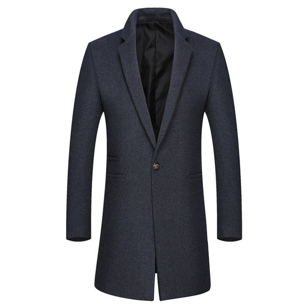 

2017 new m-3xl casual woolen coat men's wool coats & jackets winter cashmere jacket man long section single button overcoat, Black