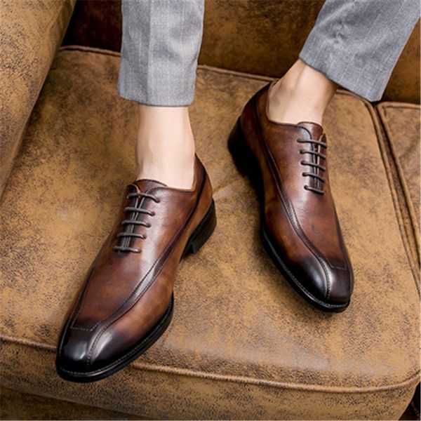 

new leather british business casual shoes fashion vintage men's shoes, Black
