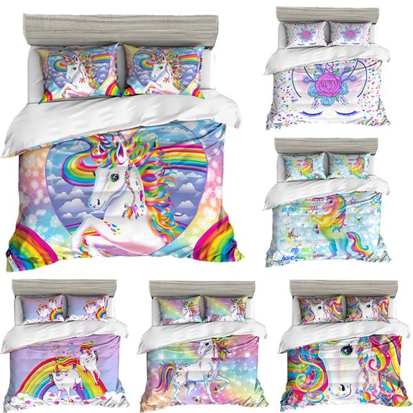 3d Cartoon Bedding Sets Colorful Floral Unicorn Duvet Quilt Cover