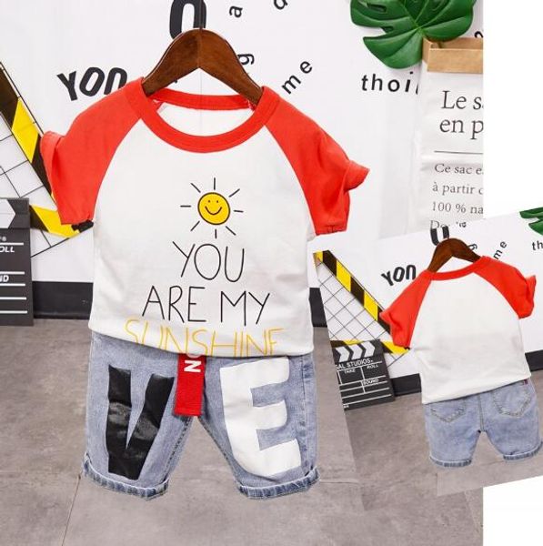 

2020 summer causal cotton baby children soft shorts suit t-shirt shorts boys clothes kids red letter pattern clothes for 2-7-8, White