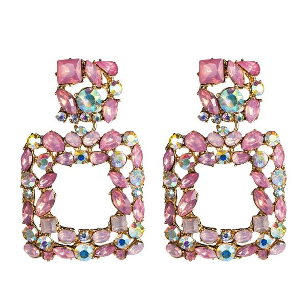 

2019 women earring square rhinestone big earrings woman trendy luxury black pink earings fashion jewellery accessory, Silver