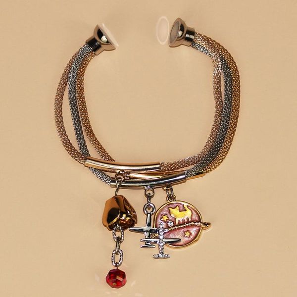 

link, chain european and american fashion bracelet three round aircraft wild women, Black