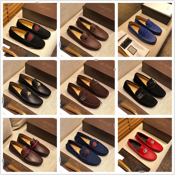 

19fs new 2020 genuine leather men's shoes fashion trend driving shoes slip on men loafers luxurious brans men flats soft moccasins us6, Black