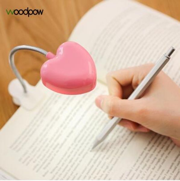 Mini Love Heart Clip LED Book Light Лампы, чтение Забронировать Настольный Настольный Ламп Клавиатура Легкие Глаза-Защита Энергия Сохранить ночные огни