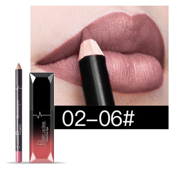

pudaier perfect matte lip gloss + lipliner set waterproof long lasting lip tint liner pencil combination non-stick cup lipgloss