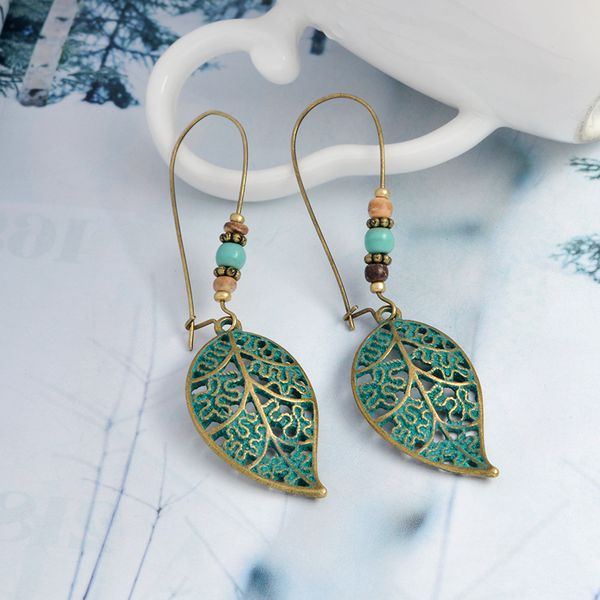 

leaves drop earring bohemian vintage gold green hollow long for women accessories 2019 party ethnic dangle earrings boho jewelry, Silver