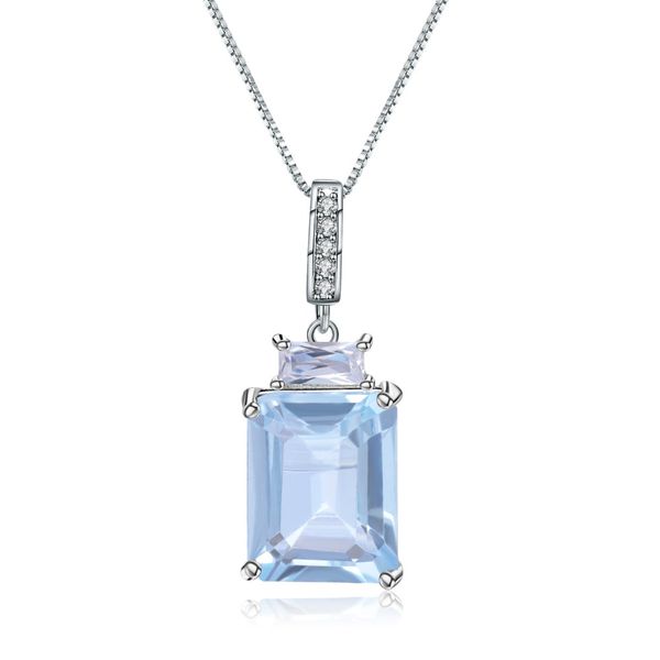 

gem's ballet natural rectangle sky blue z gemstone 925 sterling silver classic pendants & necklace for women fine jewelry