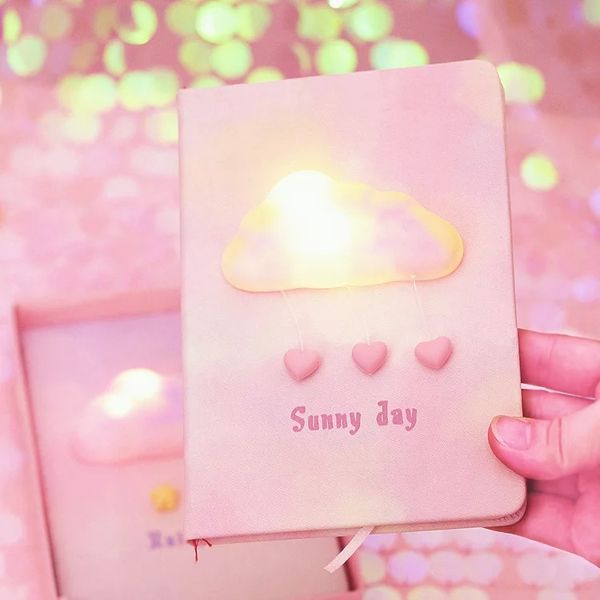 

1 set student gifts kawaii pink dream cloud notebook /sunny day journey girl's secret creative diary book with light on, Purple;pink