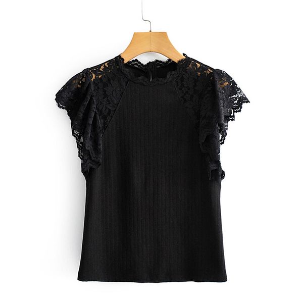 

rr casual o neck tshirts women fashion lace patchwork elastic women elegant short batwing sleeve tees female ladies laa, White