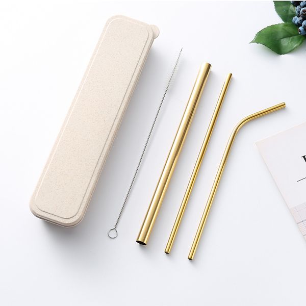 

2020 Top Fashion Stainless steel Reusable Drinking Straw Set High Quality Metal Straw with Cleaning Brush Creative Gifts kitchen Accessories
