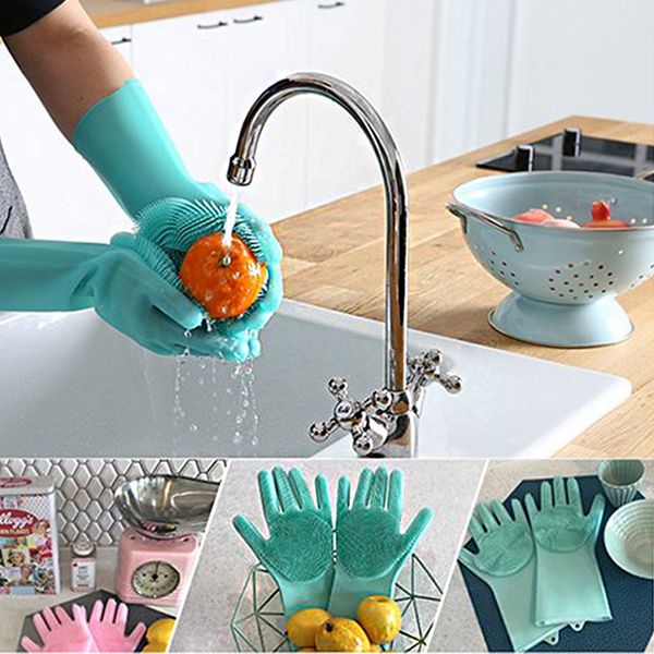 

bmby-1 pair silicone dish scrubber rubber gloves food grade cleaning sponge dishwashing brushs magic silicone gloves