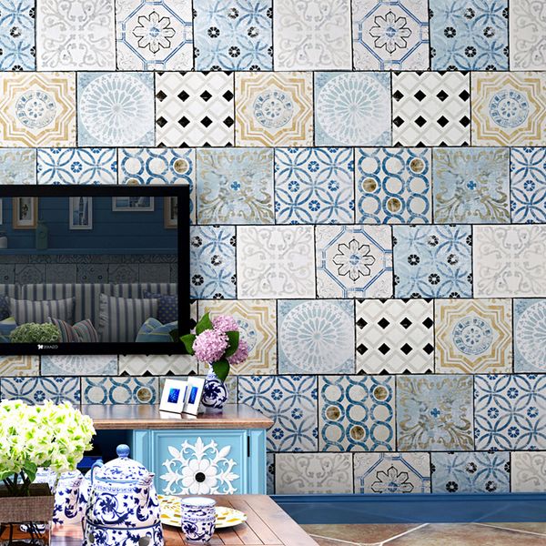 

bohemian style wallpaper southeast asia thai national style waterproof imitation tile mediterranean tv background wallpaper
