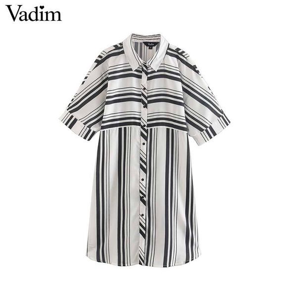 

vadim women oversized striped mini dress short sleeve buttons side split female casual chic loose dresses vestidos qd239, Black;pink
