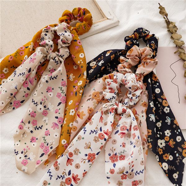 Scrunchies floreali bohémien Stelle filanti lunghe Sciarpa per capelli con fiocco Donna Ragazze Dolci Capelli Corda Cravatte Accessori per capelli alla moda Copricapo