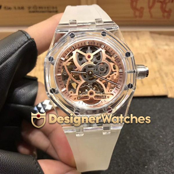 

designer watches transparent rubber strap autoamtic watch sapphire crystal hollow dial mechanical wristwatches luxury mens watches, Slivery;brown