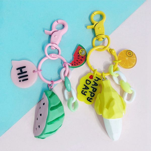 

watermelon banana avocado pineapple keychain keyring for women jewelry simulated fruit cute car key holder keyring, Silver