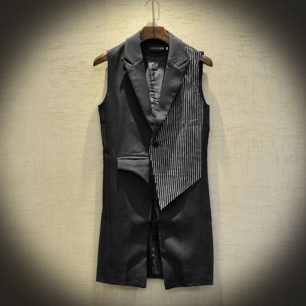 

мужской весна лето полосатых лоскутный длинный костюм жилета ночного панк хип-хоп чернополосных мужчин готического случайного пальто сцениче, Black;white