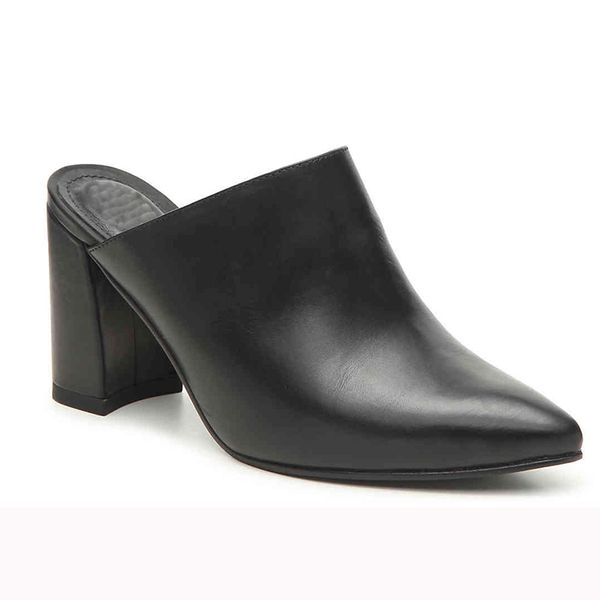 

beautiful wholesale customized stacked block heel slip on mules, Black